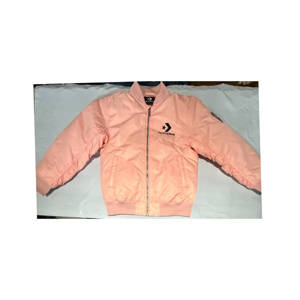 Converse Kids Pink Bomber Jacket Full Zip Padded Coat Size M 10-12 Years